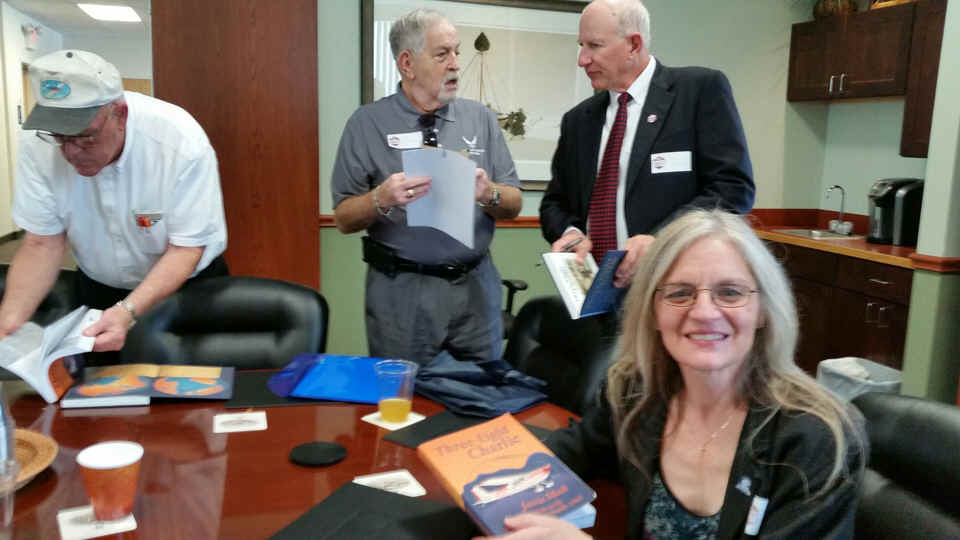 lunch and signing, Jerry Thorne, Art Weimer, son of guy who built her long range tanks, wendy 2A.jpg (364565 bytes)
